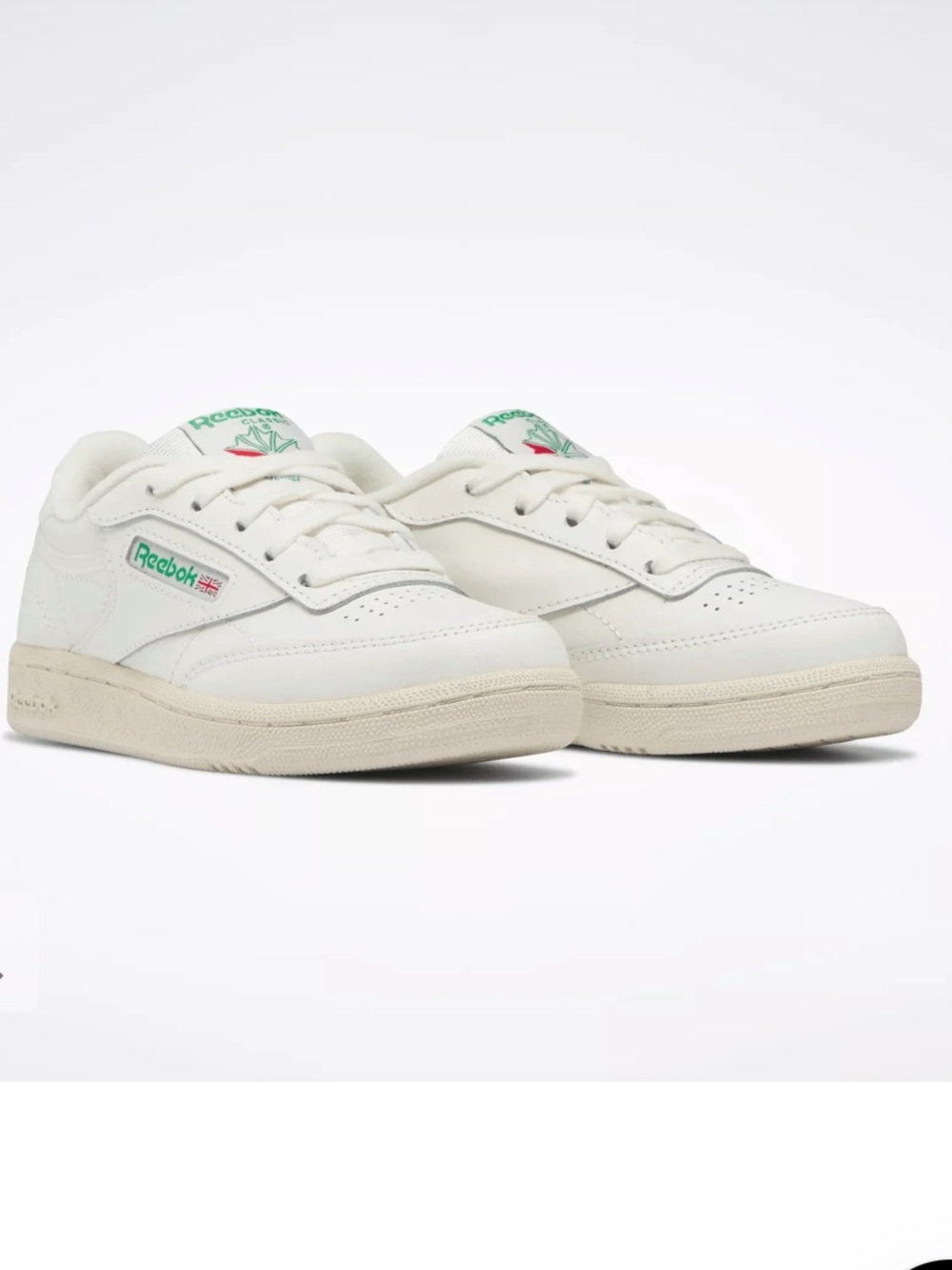 Reebok Kids Club C Sneakers in Chalk with Green Accents